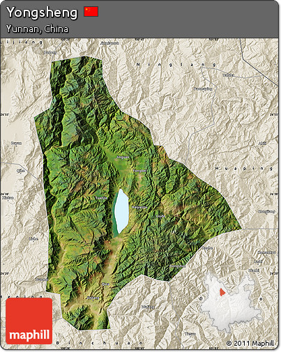 Satellite Map of Yongsheng, shaded relief outside