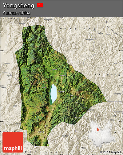 Satellite Map of Yongsheng, shaded relief outside