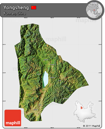 Satellite Map of Yongsheng, single color outside