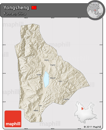 Shaded Relief Map of Yongsheng, cropped outside