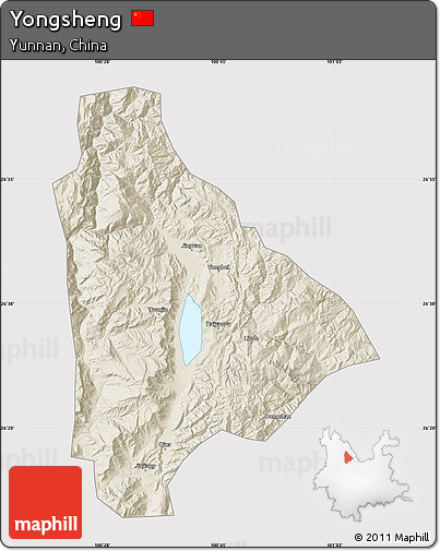 Shaded Relief Map of Yongsheng, cropped outside