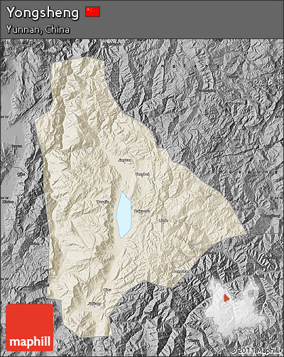 Shaded Relief Map of Yongsheng, darken, desaturated