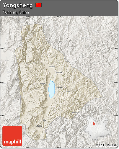 Shaded Relief Map of Yongsheng, lighten
