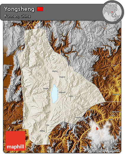 Shaded Relief Map of Yongsheng, physical outside