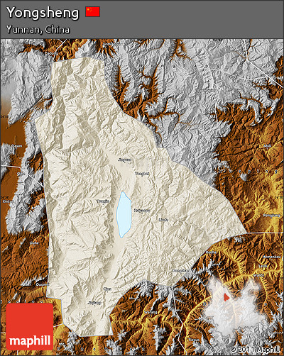 Shaded Relief Map of Yongsheng, physical outside