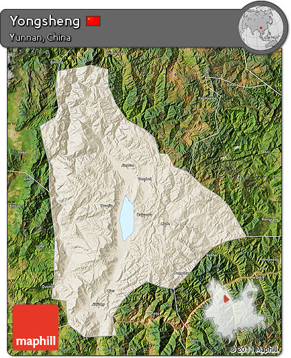 Shaded Relief Map of Yongsheng, satellite outside