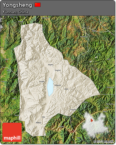 Shaded Relief Map of Yongsheng, satellite outside