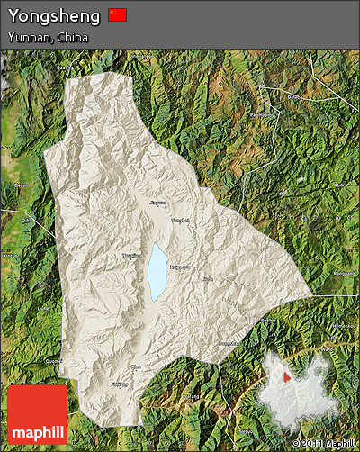 Shaded Relief Map of Yongsheng, satellite outside