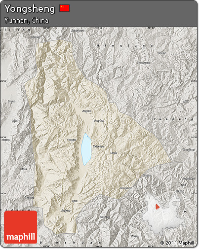 Shaded Relief Map of Yongsheng, semi-desaturated