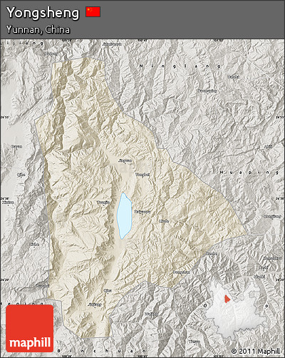 Shaded Relief Map of Yongsheng, semi-desaturated