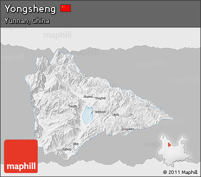 Gray Panoramic Map of Yongsheng, single color outside