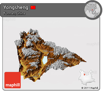 Physical Panoramic Map of Yongsheng, cropped outside