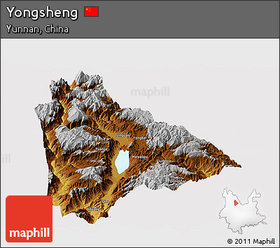 Physical Panoramic Map of Yongsheng, cropped outside