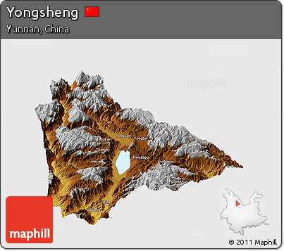 Physical Panoramic Map of Yongsheng, cropped outside
