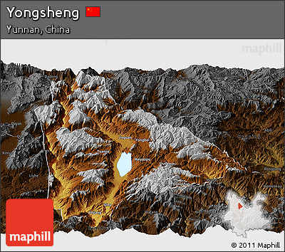 Physical Panoramic Map of Yongsheng, darken