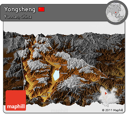 Physical Panoramic Map of Yongsheng, darken