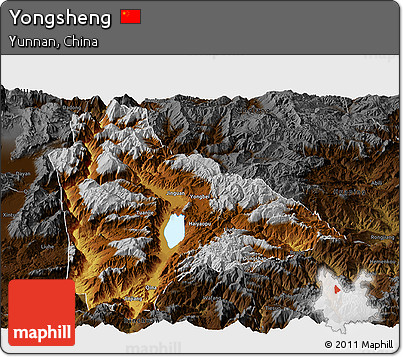 Physical Panoramic Map of Yongsheng, darken