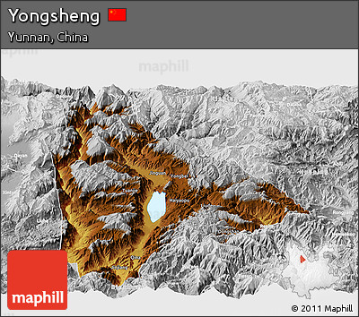 Physical Panoramic Map of Yongsheng, lighten, desaturated
