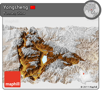 Physical Panoramic Map of Yongsheng, lighten