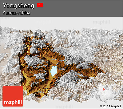 Physical Panoramic Map of Yongsheng, lighten