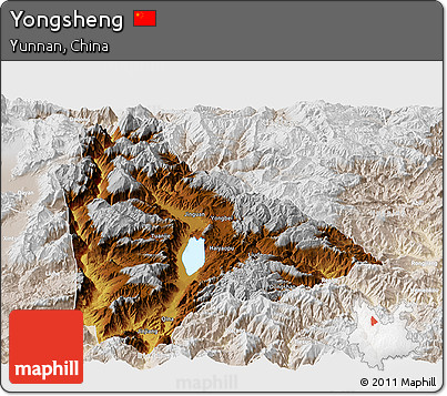 Physical Panoramic Map of Yongsheng, lighten