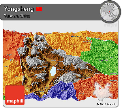 Physical Panoramic Map of Yongsheng, political outside
