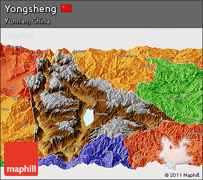 Physical Panoramic Map of Yongsheng, political outside