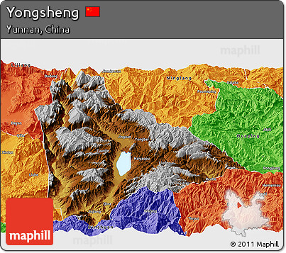 Physical Panoramic Map of Yongsheng, political outside
