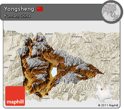 Physical Panoramic Map of Yongsheng, shaded relief outside