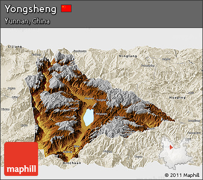 Physical Panoramic Map of Yongsheng, shaded relief outside