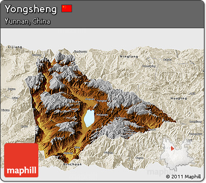 Physical Panoramic Map of Yongsheng, shaded relief outside