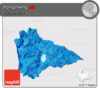 Political Panoramic Map of Yongsheng, cropped outside
