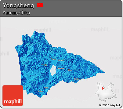 Political Panoramic Map of Yongsheng, cropped outside