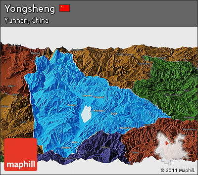 Political Panoramic Map of Yongsheng, darken