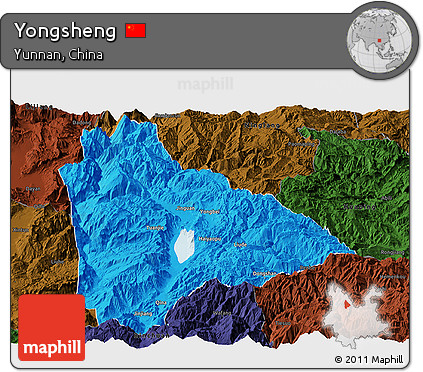 Political Panoramic Map of Yongsheng, darken