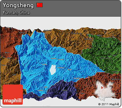 Political Panoramic Map of Yongsheng, darken