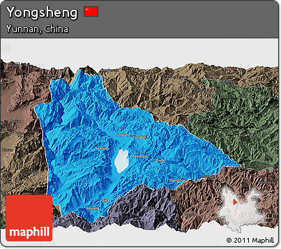 Political Panoramic Map of Yongsheng, darken, semi-desaturated