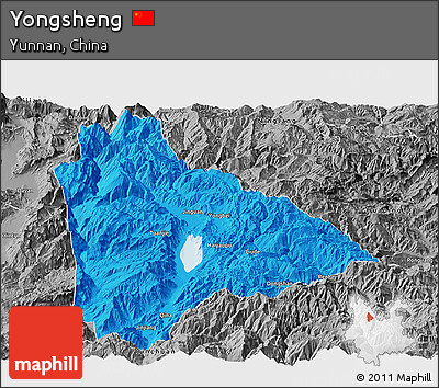 Political Panoramic Map of Yongsheng, desaturated