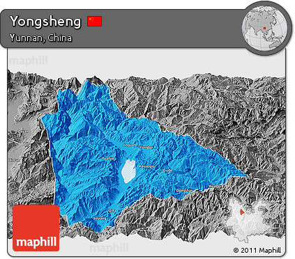 Political Panoramic Map of Yongsheng, desaturated