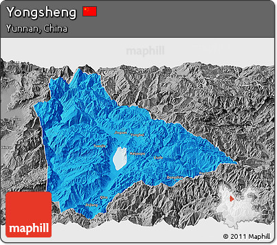 Political Panoramic Map of Yongsheng, desaturated