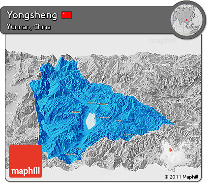Political Panoramic Map of Yongsheng, lighten, desaturated