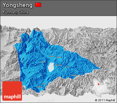 Political Panoramic Map of Yongsheng, lighten, desaturated
