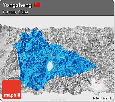 Political Panoramic Map of Yongsheng, lighten, desaturated