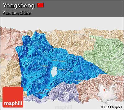 Political Panoramic Map of Yongsheng, lighten