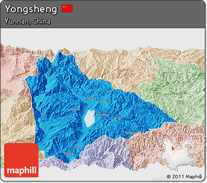 Political Panoramic Map of Yongsheng, lighten