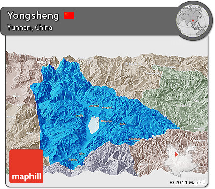 Political Panoramic Map of Yongsheng, lighten, semi-desaturated
