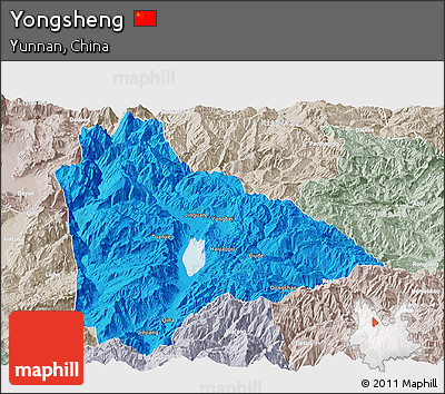 Political Panoramic Map of Yongsheng, lighten, semi-desaturated