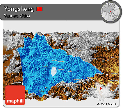 Political Panoramic Map of Yongsheng, physical outside