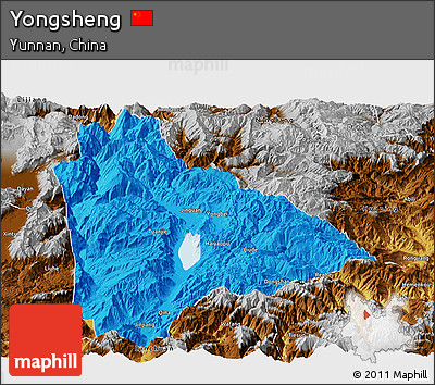 Political Panoramic Map of Yongsheng, physical outside