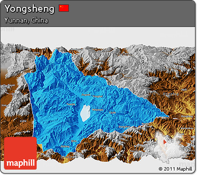 Political Panoramic Map of Yongsheng, physical outside